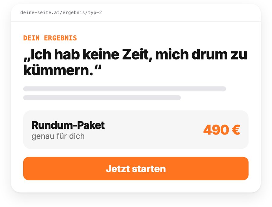 Beispiel einer Ergebnisseite mit Problem, Paket und Preis
