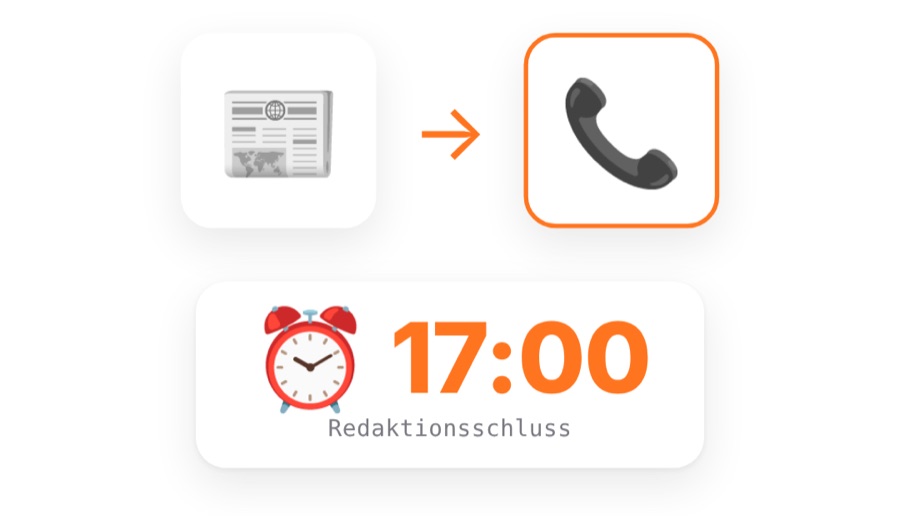 Zeitung, Telefon, Redaktionsschluss 17:00
